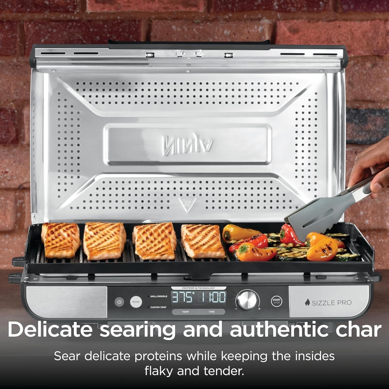 Ninja Sizzle Pro XL Indoor Grill & Flat Plate – Non-Stick Ceramic Plates, Detachable Lid, Grease Catch & Recipe Guide (Silver/Black GX101UK) – Bild 6