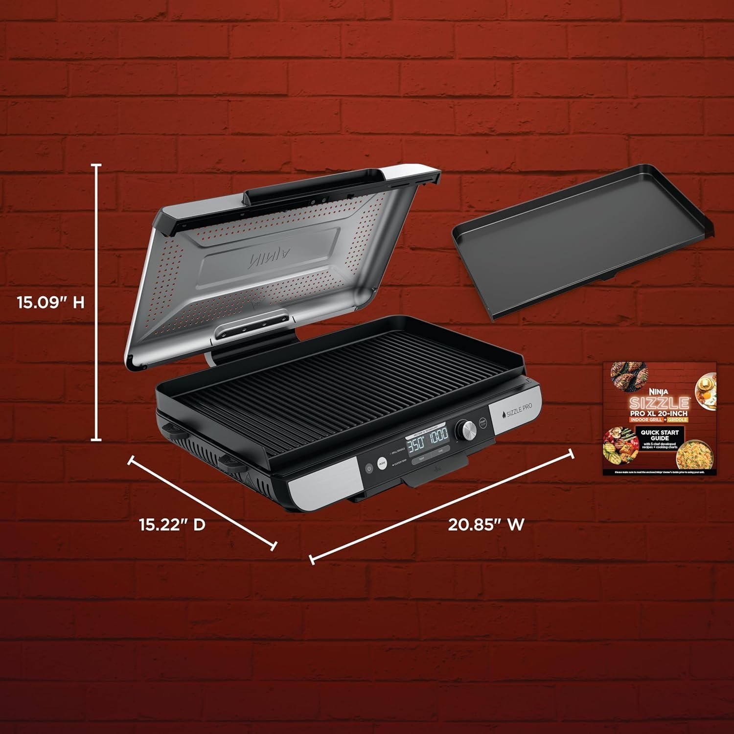 Ninja Sizzle Pro XL Indoor Grill & Flat Plate – Non-Stick Ceramic Plates, Detachable Lid, Grease Catch & Recipe Guide (Silver/Black GX101UK) – Bild 8