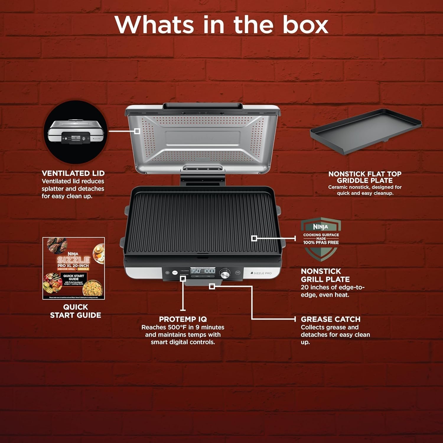 Ninja Sizzle Pro XL Indoor Grill & Flat Plate – Non-Stick Ceramic Plates, Detachable Lid, Grease Catch & Recipe Guide (Silver/Black GX101UK) – Bild 9