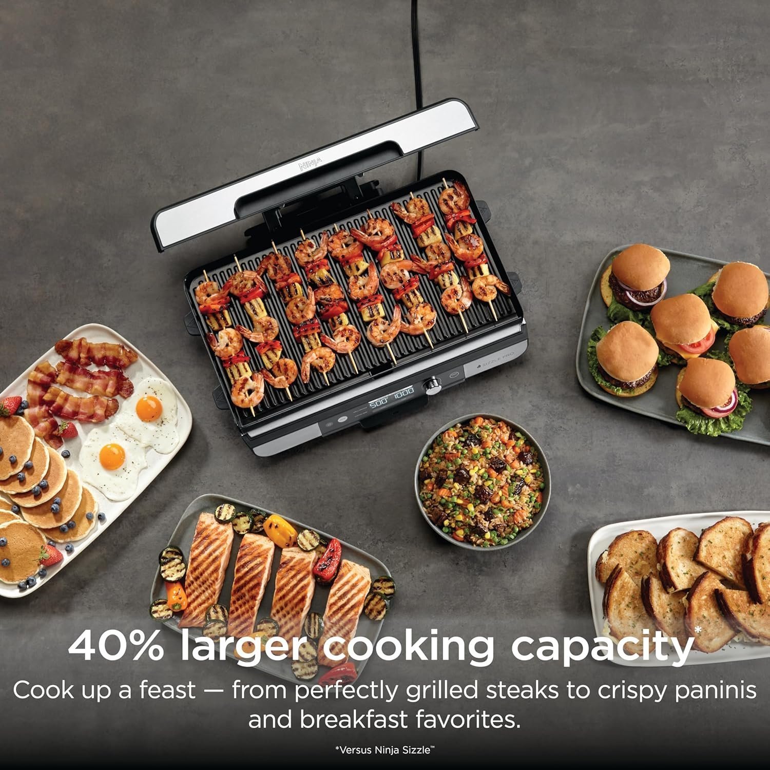 Ninja Sizzle Pro XL Indoor Grill & Flat Plate – Non-Stick Ceramic Plates, Detachable Lid, Grease Catch & Recipe Guide (Silver/Black GX101UK) – Bild 11