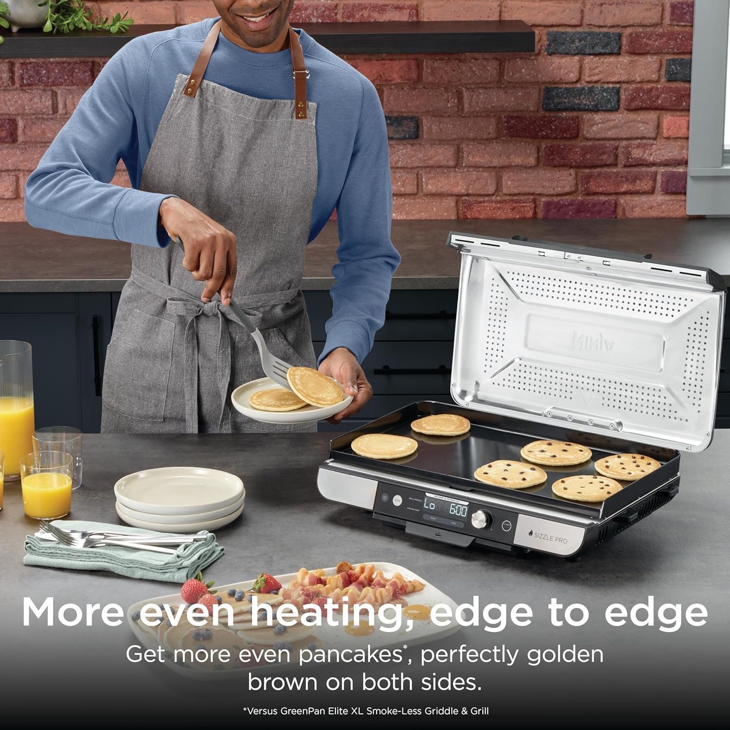 Ninja Sizzle Pro XL Indoor Grill & Flat Plate – Non-Stick Ceramic Plates, Detachable Lid, Grease Catch & Recipe Guide (Silver/Black GX101UK) – Bild 2